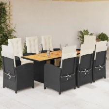 vidaXL 9 részes fekete polyrattan kerti étkezőgarnitúra párnákkal kerti bútor