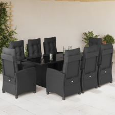 vidaXL 9 részes fekete polyrattan kerti étkezőgarnitúra párnákkal kerti bútor