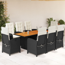vidaXL 9 részes fekete polyrattan kerti étkezőgarnitúra párnákkal kerti bútor