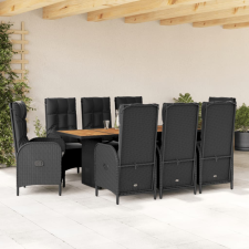 vidaXL 9 részes fekete polyrattan kerti étkezőgarnitúra párnákkal kerti bútor