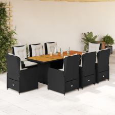 vidaXL 9 részes fekete polyrattan kerti étkezőgarnitúra párnákkal kerti bútor