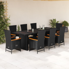 vidaXL 9 részes fekete polyrattan kerti étkezőgarnitúra párnákkal kerti bútor