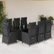 vidaXL 9 részes fekete polyrattan kerti étkezőgarnitúra párnákkal kerti bútor