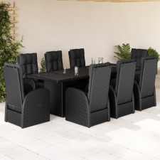 vidaXL 9 részes fekete polyrattan kerti étkezőgarnitúra párnákkal kerti bútor