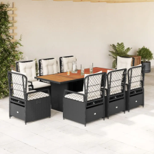 vidaXL 9 részes fekete polyrattan kerti étkezőgarnitúra párnákkal kerti bútor