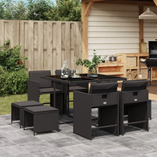 vidaXL 9 részes fekete polyrattan kerti étkezőgarnitúra párnákkal kerti bútor