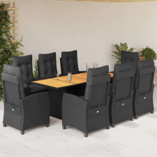 vidaXL 9 részes fekete polyrattan kerti étkezőgarnitúra párnákkal kerti bútor