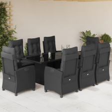 vidaXL 9 részes fekete polyrattan kerti étkezőgarnitúra párnákkal kerti bútor