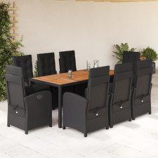 vidaXL 9 részes fekete polyrattan kerti étkezőgarnitúra párnákkal kerti bútor