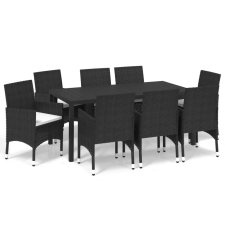 vidaXL 9 részes fekete polyrattan kerti étkezőgarnitúra párnákkal (3095014) kerti bútor