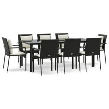 vidaXL 9 részes fekete polyrattan kerti étkezőgarnitúra párnákkal (3185112) kerti bútor