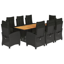vidaXL 9 részes fekete polyrattan kerti étkezőgarnitúra párnákkal (3212708) kerti bútor