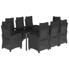vidaXL 9 részes fekete polyrattan kerti étkezőgarnitúra párnákkal (3212760) kerti bútor