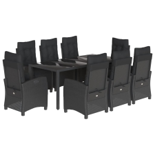 vidaXL 9 részes fekete polyrattan kerti étkezőgarnitúra párnákkal (3212893) kerti bútor