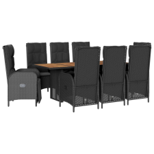 vidaXL 9 részes fekete polyrattan kerti étkezőgarnitúra párnákkal (3213516) kerti bútor