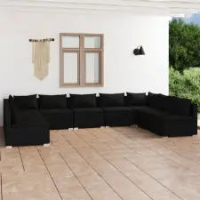 vidaXL 9 részes fekete polyrattan kerti ülőgarnitúra párnákkal kerti bútor