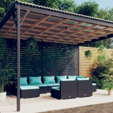 vidaXL 9-részes fekete polyrattan kerti ülőgarnitúra párnákkal kerti bútor