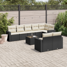 vidaXL 9 részes fekete polyrattan kerti ülőgarnitúra párnákkal kerti bútor