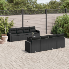 vidaXL 9 részes fekete polyrattan kerti ülőgarnitúra párnákkal kerti bútor