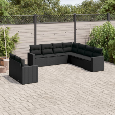 vidaXL 9 részes fekete polyrattan kerti ülőgarnitúra párnákkal kerti bútor