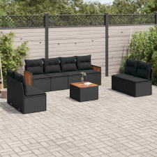 vidaXL 9 részes fekete polyrattan kerti ülőgarnitúra párnákkal kerti bútor