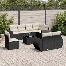 vidaXL 9 részes fekete polyrattan kerti ülőgarnitúra párnákkal kerti bútor