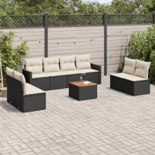 vidaXL 9 részes fekete polyrattan kerti ülőgarnitúra párnákkal kerti bútor