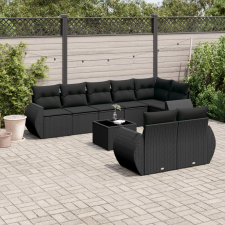 vidaXL 9 részes fekete polyrattan kerti ülőgarnitúra párnákkal kerti bútor