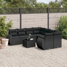 vidaXL 9 részes fekete polyrattan kerti ülőgarnitúra párnákkal kerti bútor