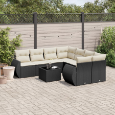 vidaXL 9 részes fekete polyrattan kerti ülőgarnitúra párnákkal kerti bútor