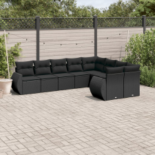 vidaXL 9 részes fekete polyrattan kerti ülőgarnitúra párnákkal kerti bútor