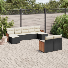 vidaXL 9 részes fekete polyrattan kerti ülőgarnitúra párnákkal kerti bútor