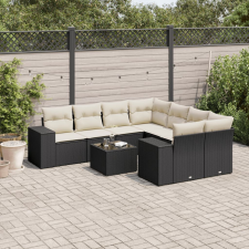 vidaXL 9 részes fekete polyrattan kerti ülőgarnitúra párnákkal kerti bútor