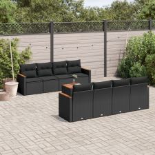 vidaXL 9 részes fekete polyrattan kerti ülőgarnitúra párnákkal kerti bútor