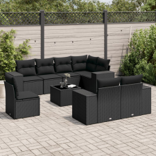 vidaXL 9 részes fekete polyrattan kerti ülőgarnitúra párnákkal kerti bútor