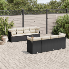 vidaXL 9 részes fekete polyrattan kerti ülőgarnitúra párnákkal kerti bútor
