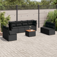 vidaXL 9 részes fekete polyrattan kerti ülőgarnitúra párnákkal kerti bútor