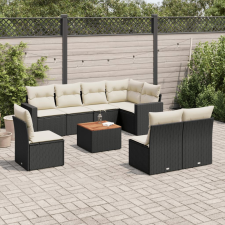 vidaXL 9 részes fekete polyrattan kerti ülőgarnitúra párnákkal kerti bútor