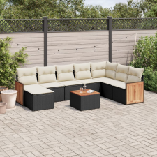 vidaXL 9 részes fekete polyrattan kerti ülőgarnitúra párnákkal kerti bútor
