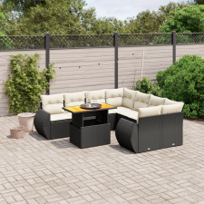 vidaXL 9 részes fekete polyrattan kerti ülőgarnitúra párnákkal kerti bútor