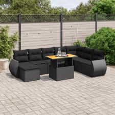 vidaXL 9 részes fekete polyrattan kerti ülőgarnitúra párnákkal kerti bútor