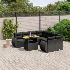 vidaXL 9 részes fekete polyrattan kerti ülőgarnitúra párnákkal kerti bútor