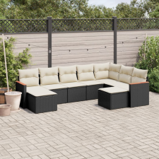 vidaXL 9 részes fekete polyrattan kerti ülőgarnitúra párnákkal kerti bútor