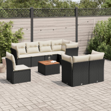 vidaXL 9 részes fekete polyrattan kerti ülőgarnitúra párnákkal kerti bútor