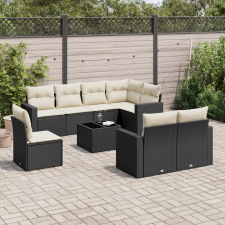 vidaXL 9 részes fekete polyrattan kerti ülőgarnitúra párnákkal kerti bútor