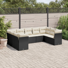 vidaXL 9 részes fekete polyrattan kerti ülőgarnitúra párnákkal kerti bútor