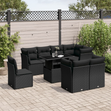 vidaXL 9 részes fekete polyrattan kerti ülőgarnitúra párnákkal kerti bútor