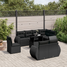 vidaXL 9 részes fekete polyrattan kerti ülőgarnitúra párnákkal kerti bútor