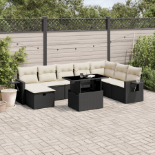 vidaXL 9 részes fekete polyrattan kerti ülőgarnitúra párnákkal kerti bútor
