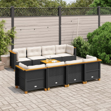 vidaXL 9 részes fekete polyrattan kerti ülőgarnitúra párnákkal kerti bútor